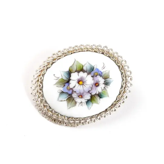 White Enameled Brooch