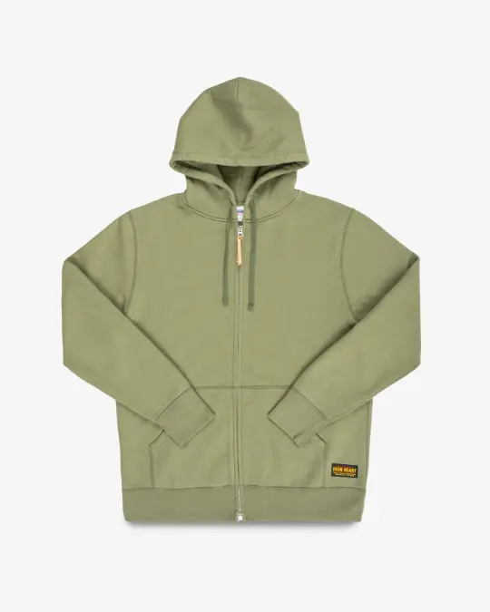 14oz Ultra Heavyweight Loopwheel Cotton Zip Up Hoodie - Olive