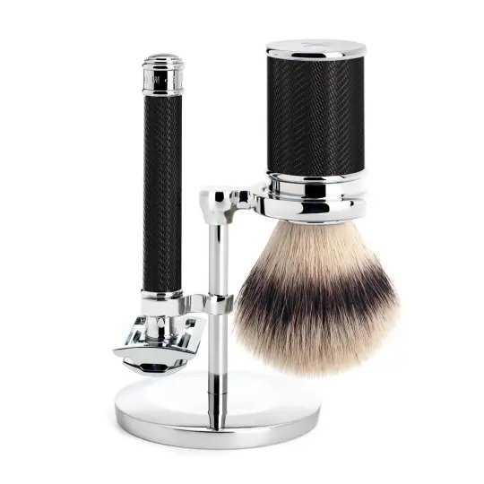 MÜHLE TRADITIONAL 3 Pc. Shaving Set, Silvertip Fibre® Brush & Safety Razor, Metal, Black