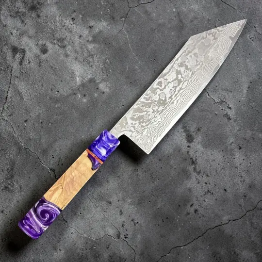 Miyazaki Kajiya ATS-34 Damascus Tsubaki 200mm with Prisma Knife Handle