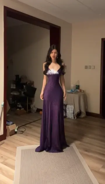 Purple halter-neck fitted long sexy ball gown R7546