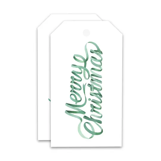 Watercolor Green Merry Christmas Gift Tags, Set of 12