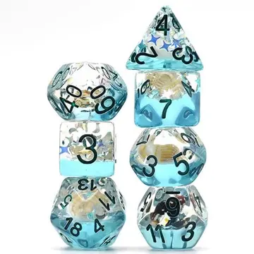Blue Conch Dice Set – Real Seashells from the Ocean with Iridescent Glitter