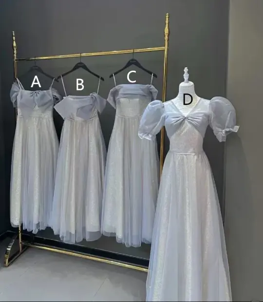 Gray blue slim waist elegant ball gown, bridesmaid dress R6000