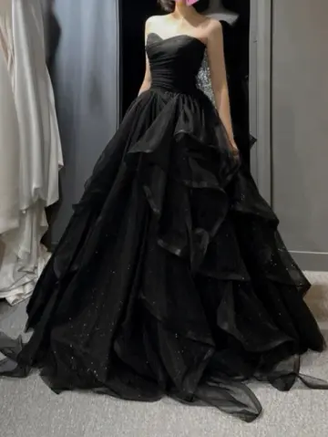 Charming Black Prom Dress ,A-Line Sweetheart Corset Maxi Evening Dress RS902