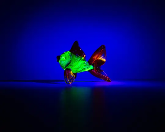 Uranium Glow Mini Fish Figurine UV Reactive Lampwork Art Hand Blown Glass Blacklight Collectible