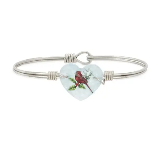 CARDINAL CRYSTAL HEART BANGLE BRACELET