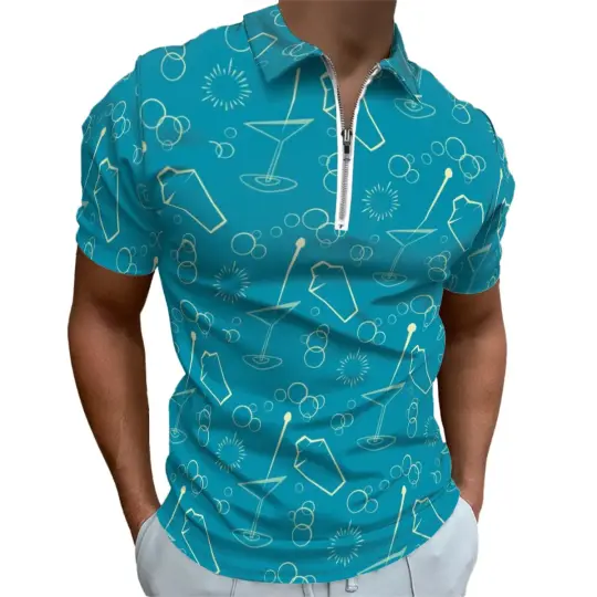 MCM Retro Polo Shirt- Mid Century Martini Design, Slim Fit Zipper Polo for men