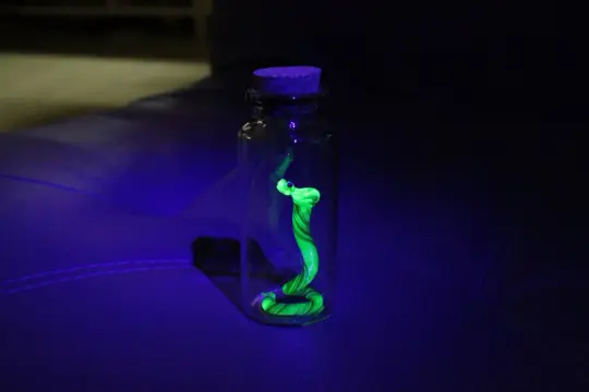 Uranium Glass Snake in Jar Glowing Snake Figurine Miniature Terrarium Art