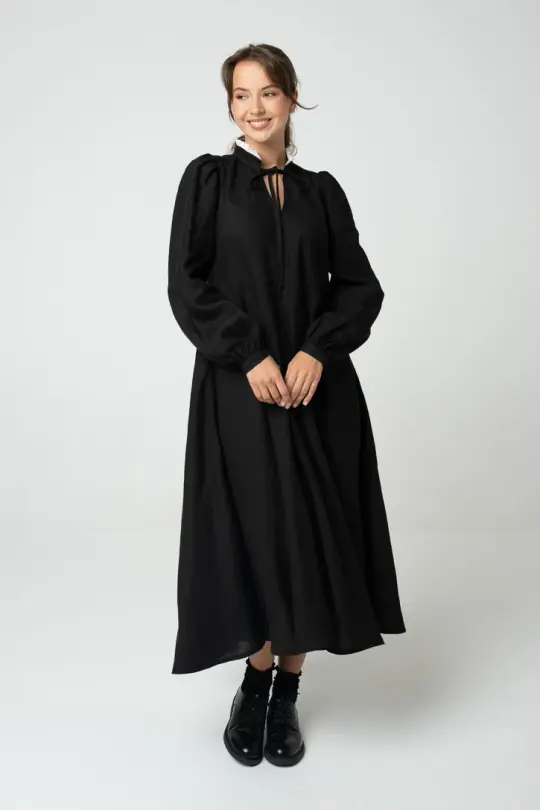 Dawn – Linen Dress with Tie Neckline