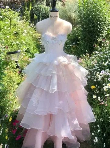 Charming Pink Ruffled Prom Dress ,A-Line Sweetheart Embroidery Corset Maxi Evening Dress RS893