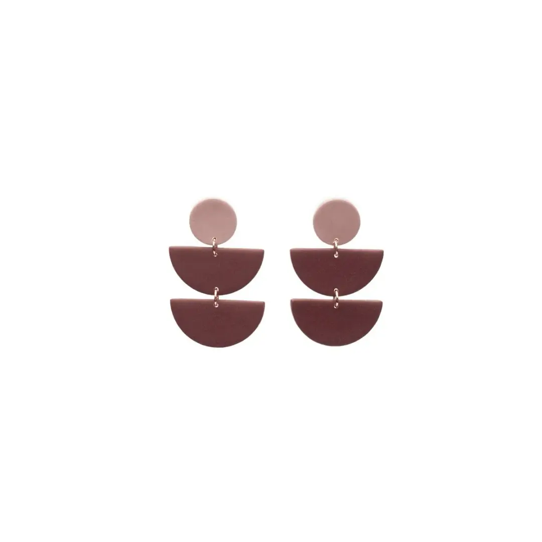 Tiered Semi Circle Earrings in Mauve and Berry