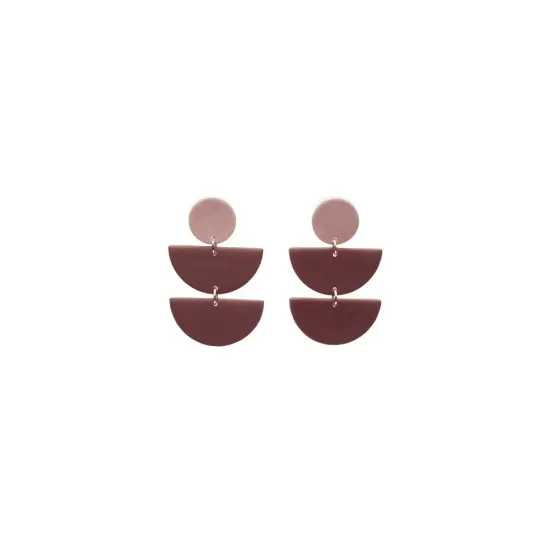 Tiered Semi Circle Earrings in Mauve and Berry