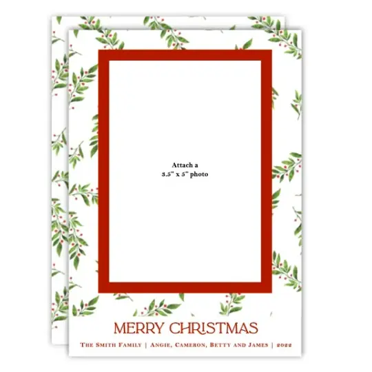 Red Berry Portrait Photo Attached Holiday Card