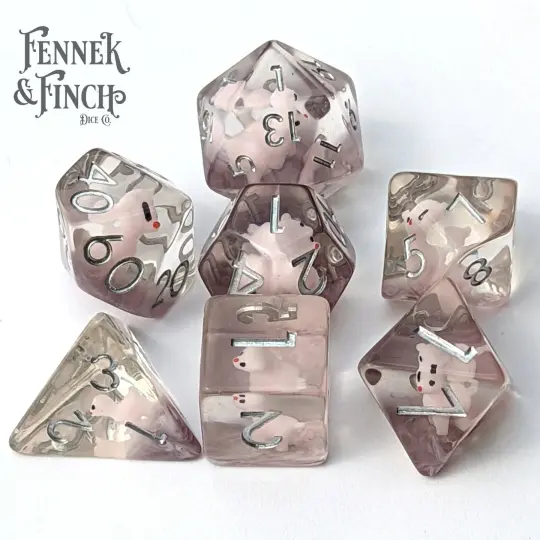 Pink Llama Dice Set – 7-Piece Purple Resin Tiny Animal DnD Dice