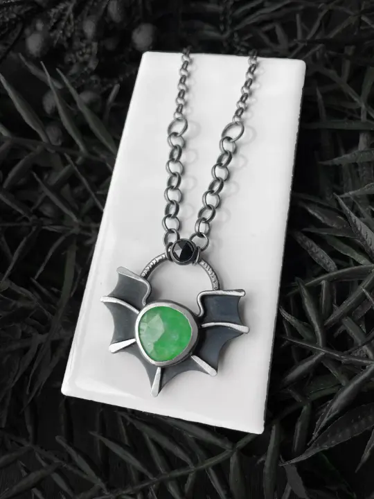 Glowing Aquamarine Bat Pendant