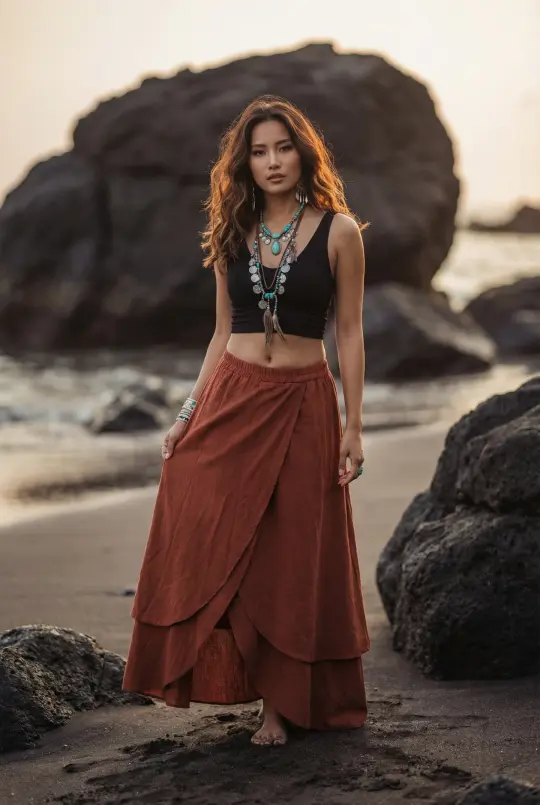Nalani Cotton Wrap Skirt Rust