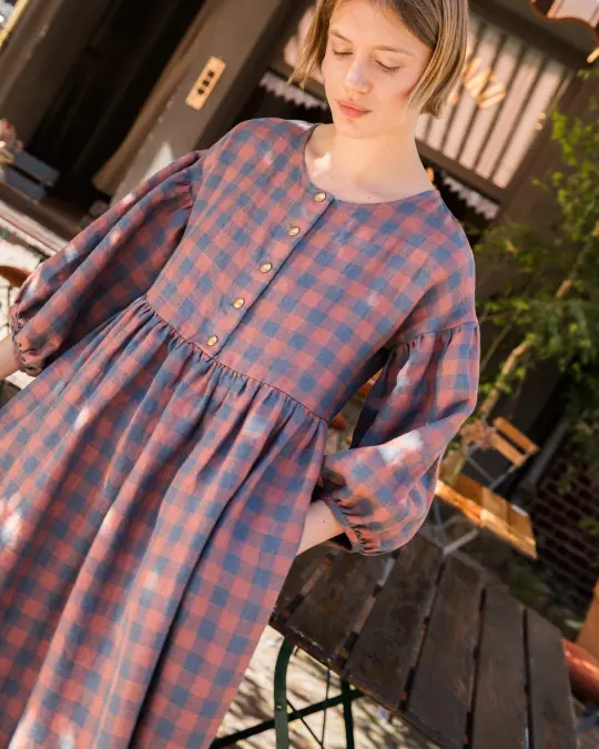 LOUMARIN puff sleeve linen dress