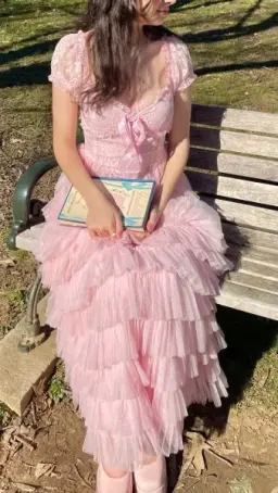 Sweet Tulle Frilled Women's Prom Gown Pink Waist Fitted Maxi Evening Dress Birthday Dress — Fall Outfit 2026 New  RS3372