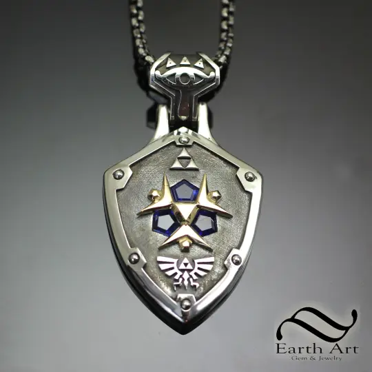 Zora's Hyrule Shield Pendant - Sterling and 14k