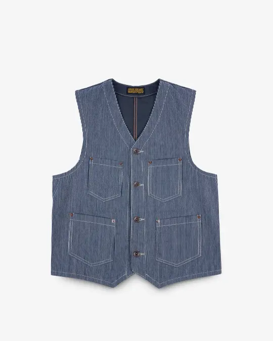 10.5oz Narrow Stripe Hickory Work Vest - Indigo