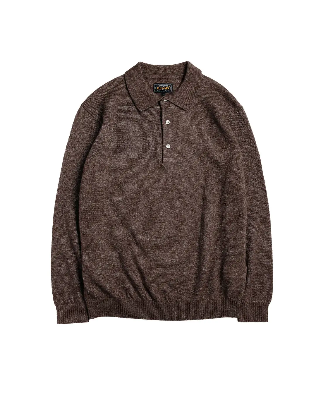 Beams Plus Knit Polo 9G Wool Silk Shaggy Dark Brown