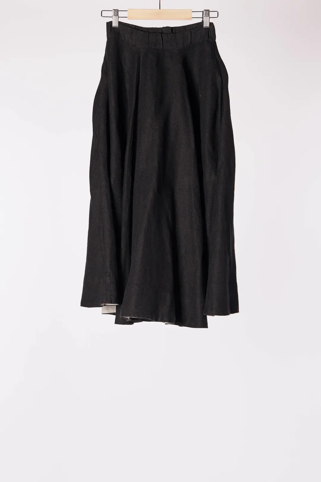 Classic Skirt, Twill Linen, Black Herringbone