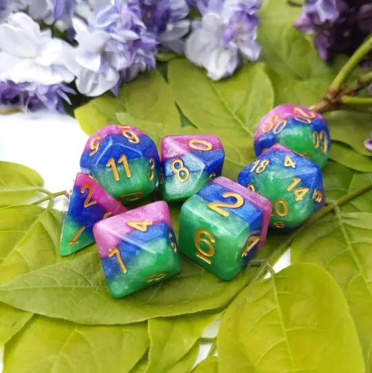Jester's Gambit Dice Set – 7-Piece Pearly Layered Colorful DnD Dice