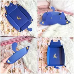 Cat Dice Tray in Indigo | Foldable PU Leather Rolling Tray for DnD