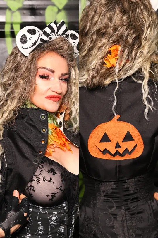 Cropped Lace Up Vest in Black Canvas w/Jack-o-lantern Patch - Spooky Saturday Part 8