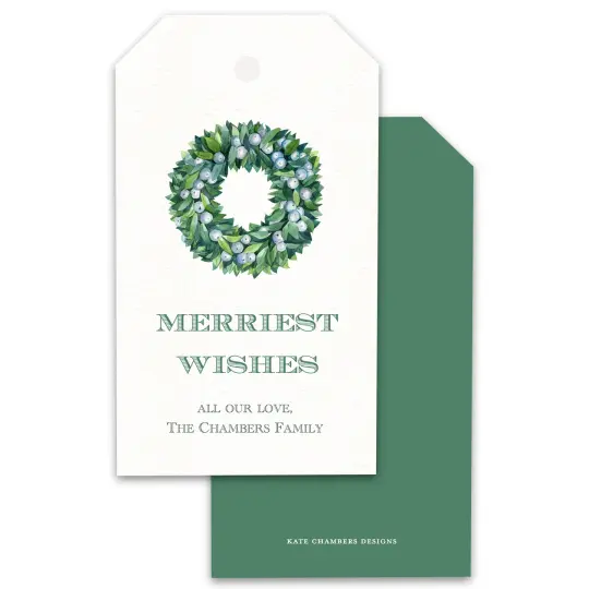 Watercolor Emerald Green Wreath Merry Christmas Customizable Gift Tag