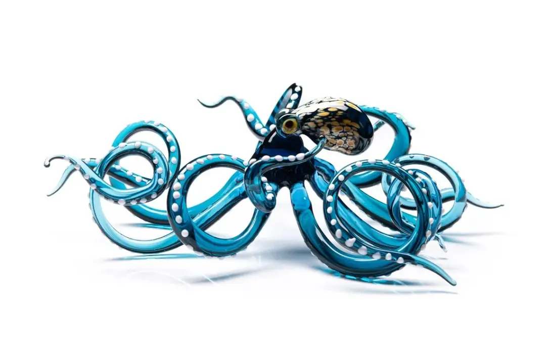 Handmade Glass Octopus Figurine With Turquoise Tentacles 6.3 Inches
