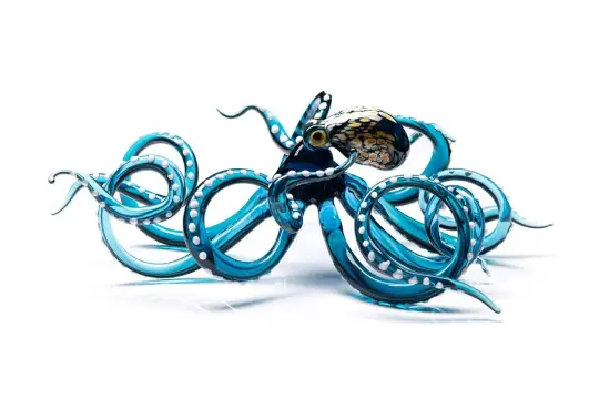 Handmade Glass Octopus Figurine With Turquoise Tentacles 6.3 Inches