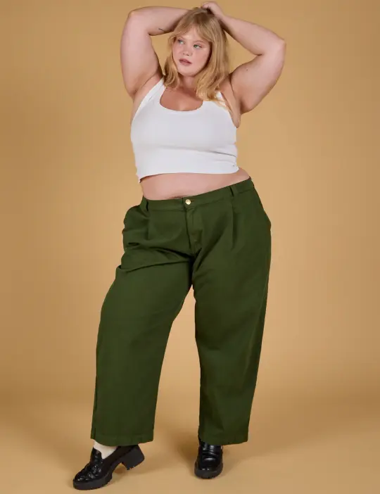 Baggy Mid-Rise Trousers - Evergreen