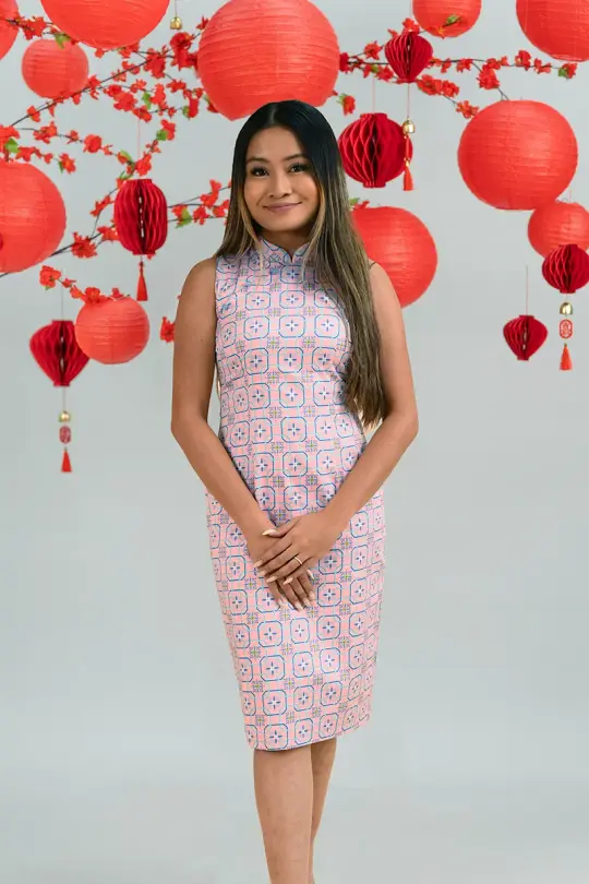 Ladies Mini Peony Cheongsam - Pink Tiles