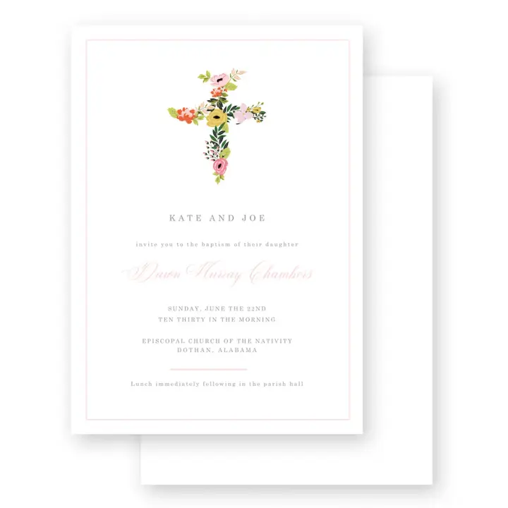 Multicolor Watercolor Floral Cross Baptism Invitation