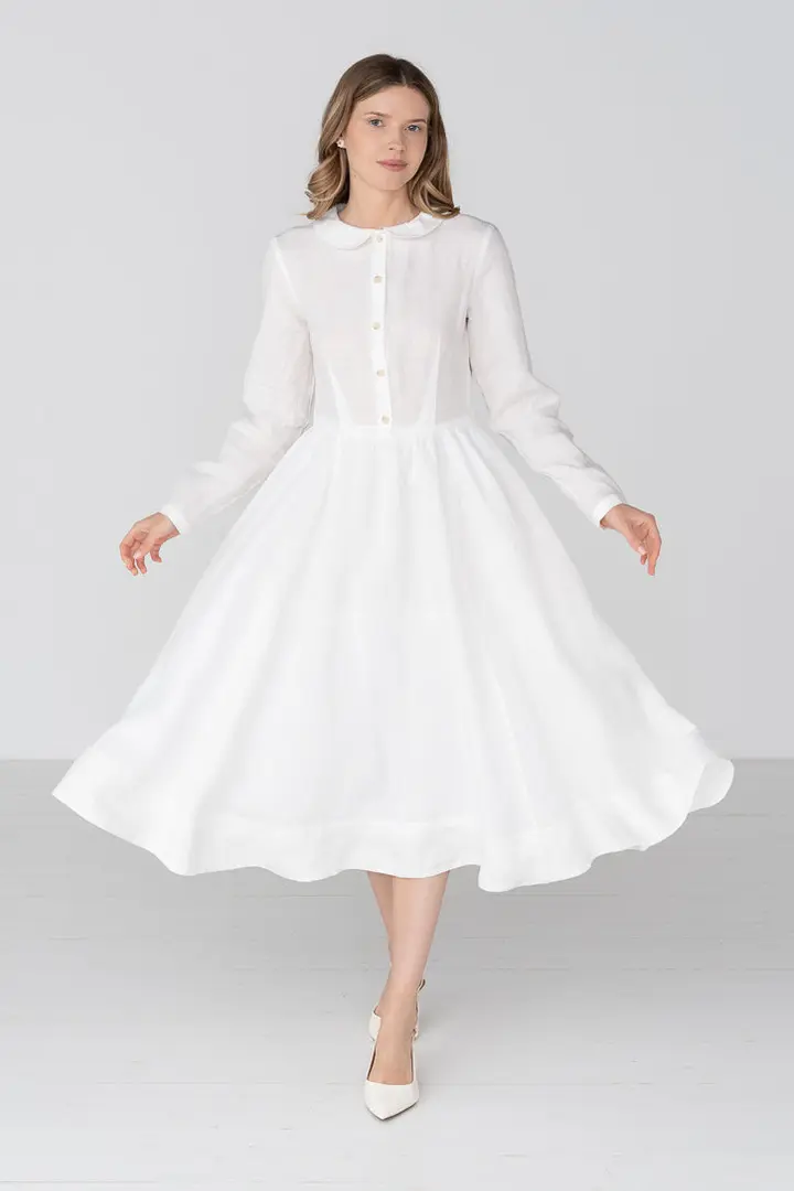 Classic – Long Sleeve Peter Pan Collar Linen Dress