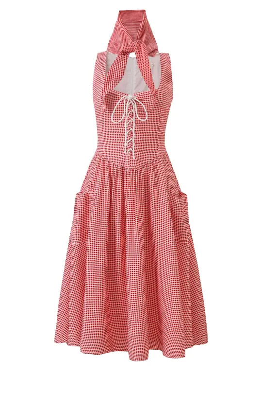 Farm Chores Soft Linen Dress Red Gingham