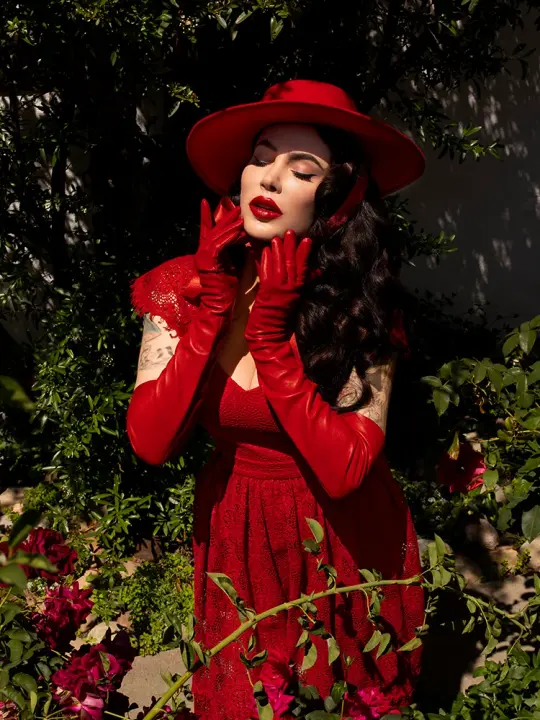 FINAL SALE - Faux Leather Opera Gloves in Crimson