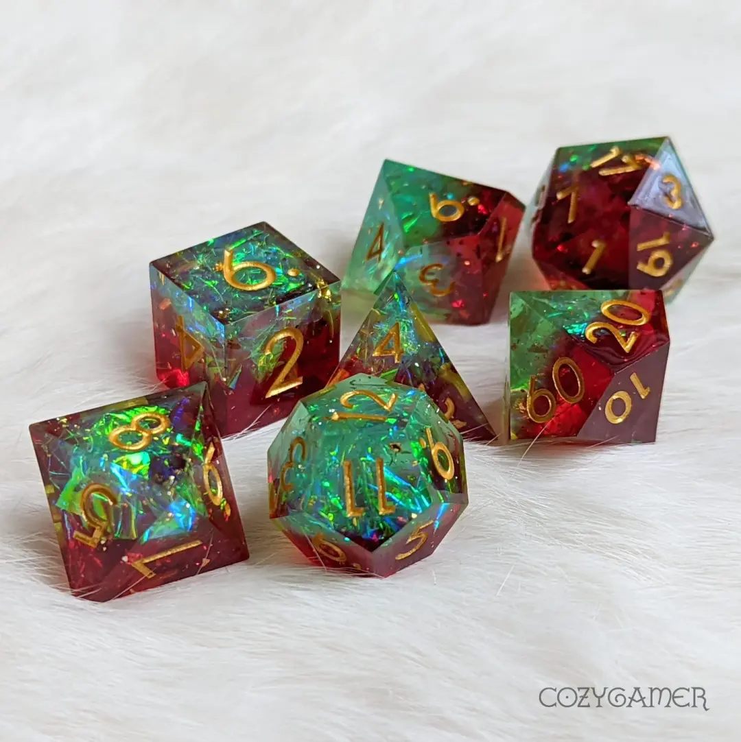 Goodberry Sharp Edge Resin Dice Set. 7 Piece DND dice set