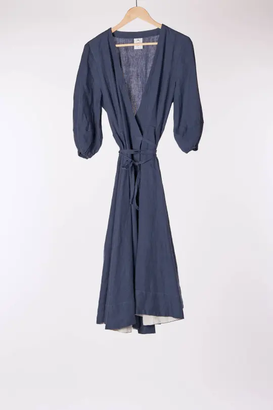 Wrap Gaia Dress, 3/4 Sleeve, Moonlight Blue
