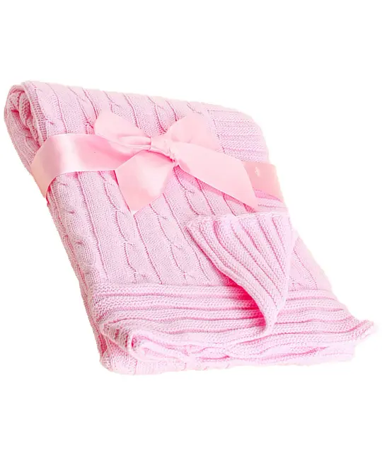 Baby Mode Signature Baby Boys and Baby Girls Cotton Cable Knit Baby Blanket, Pink