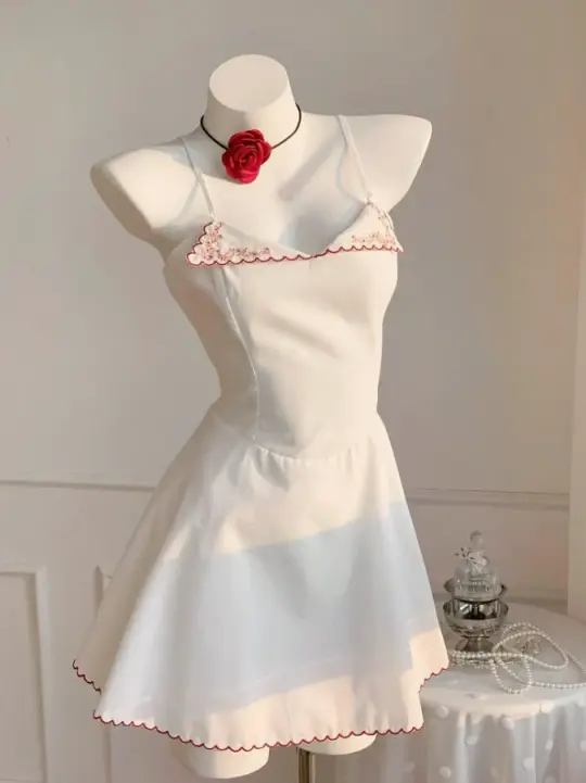 Minimalist White Homecoming Dress ,A-Line Spaghetti Straps Mini Party Dress Cami Dress RS956