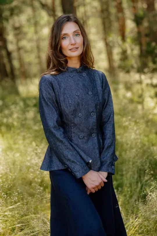Moor – Tailored Linen Blend Jacket with Mandarin Collar