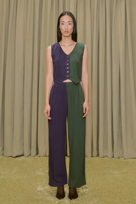 Vest & Pants Soft Linen Lazy Pants Set Navy/Forest