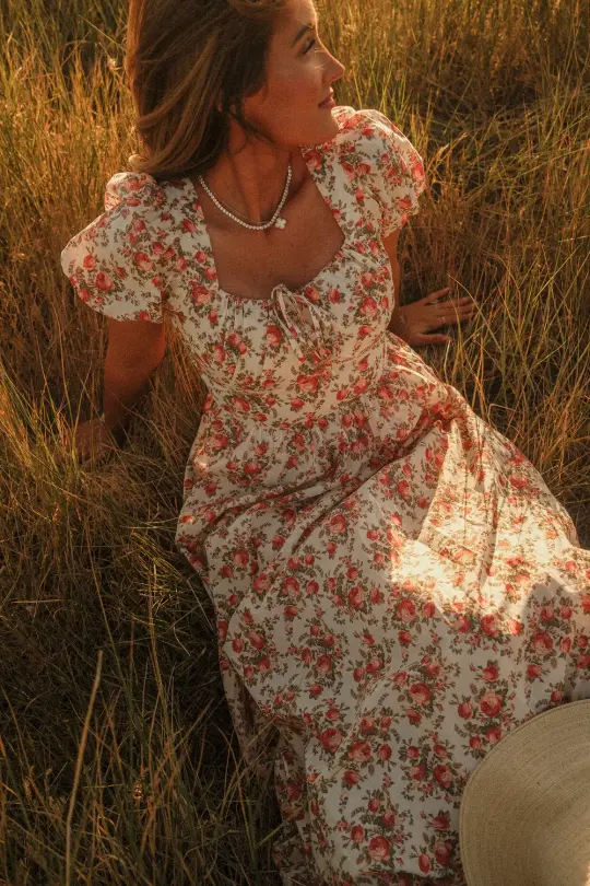 Amira Dress in Ivory Heritage Rose