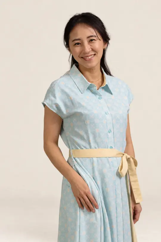 Ladies Shirly Dress - Teal Plaid Tiles