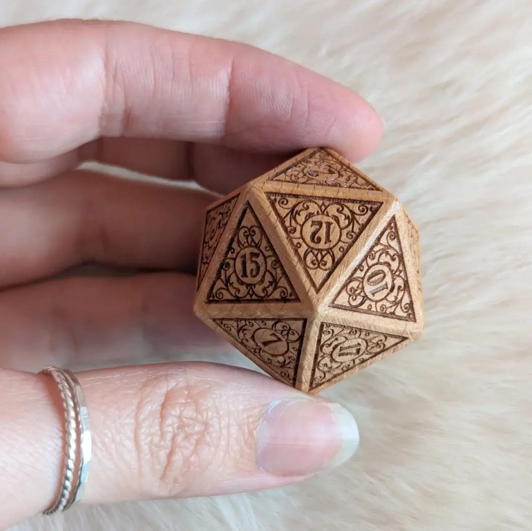 Garden Gate Large Wood D20 – Art Nouveau Engraved Wooden Die | Fennek & Finch