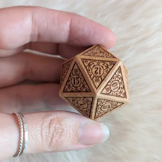 Garden Gate Large Wood D20 – Art Nouveau Engraved Wooden Die | Fennek & Finch
