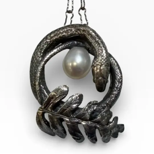 Sterling Silver Petite Snake Pendant with White Pearl
